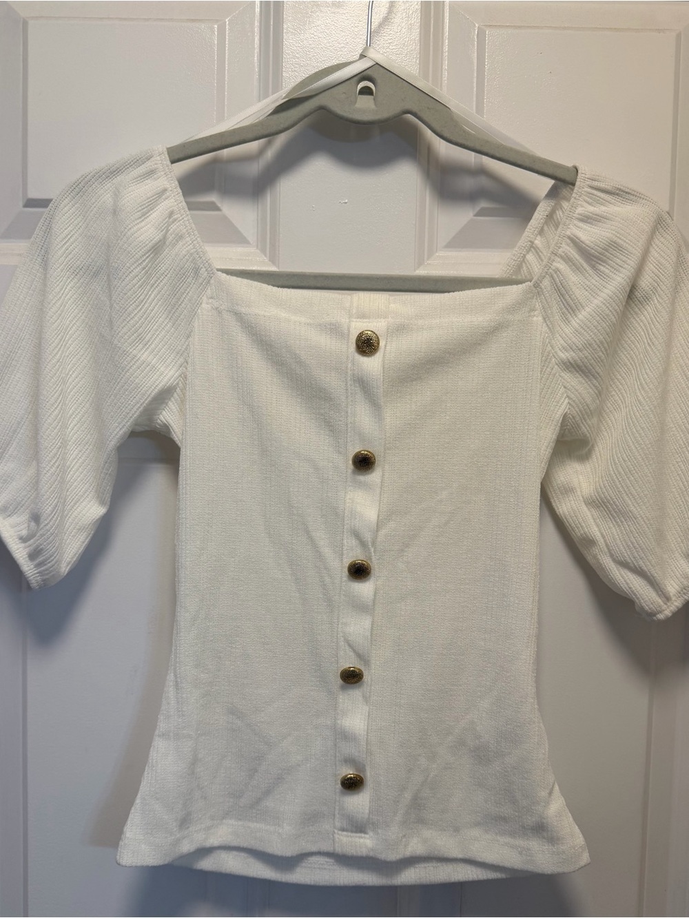 Women's White Square Neck Button-Front Top